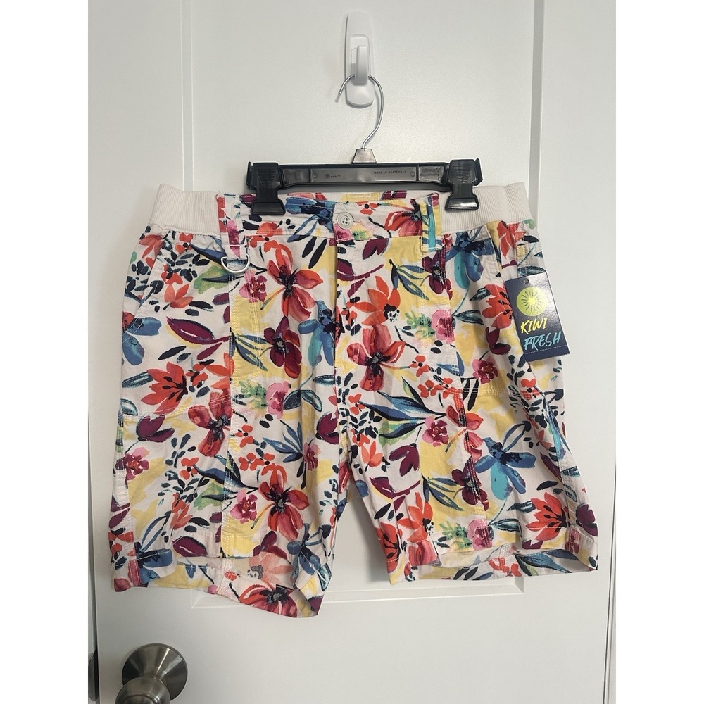 Kiwi Fresh Womens Floral Botanical Shorts Cotton Stretch Size 10 - 6" Inseam